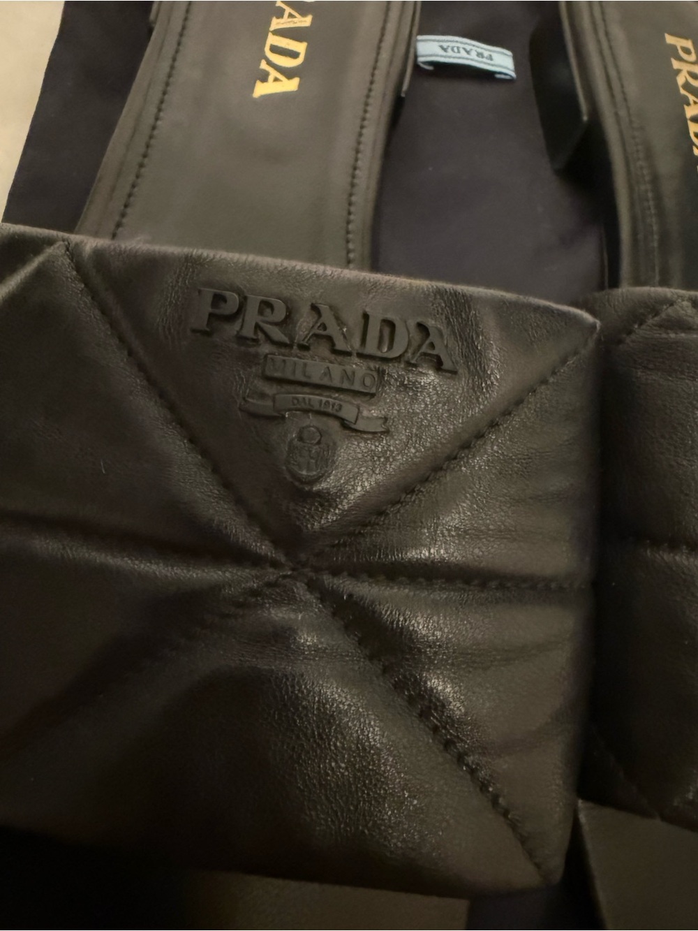Prada Black Quilted Leather Slide Mules - Picture 2 of 12